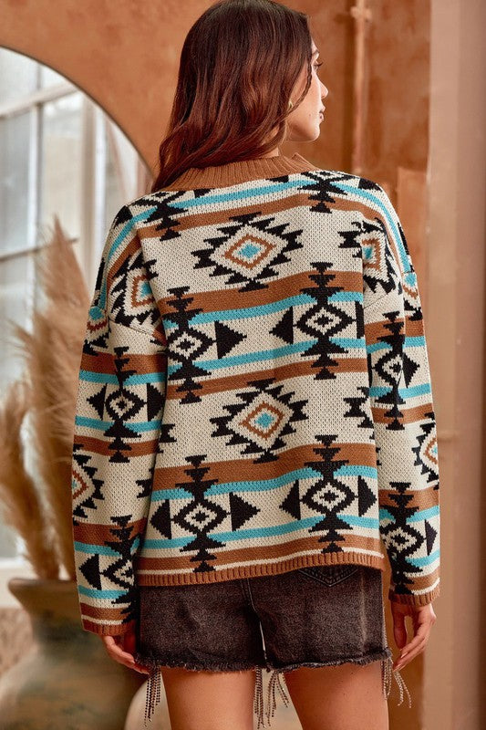 Rock & Roll Cowgirl Women's Aztec Print Sweater 46-1169
