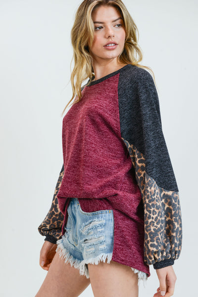 On The Prowl Top: Burgundy/Leopard
