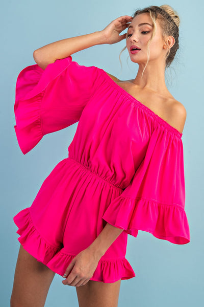 Here For The Party Romper: Hot Pink