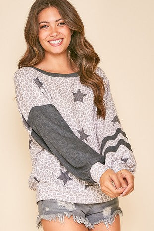 Star Leopard Sweatshirt: Pale Blush/Charcoal