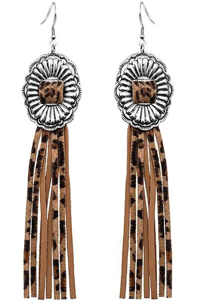 Concho Tassel Earrings: Leopard