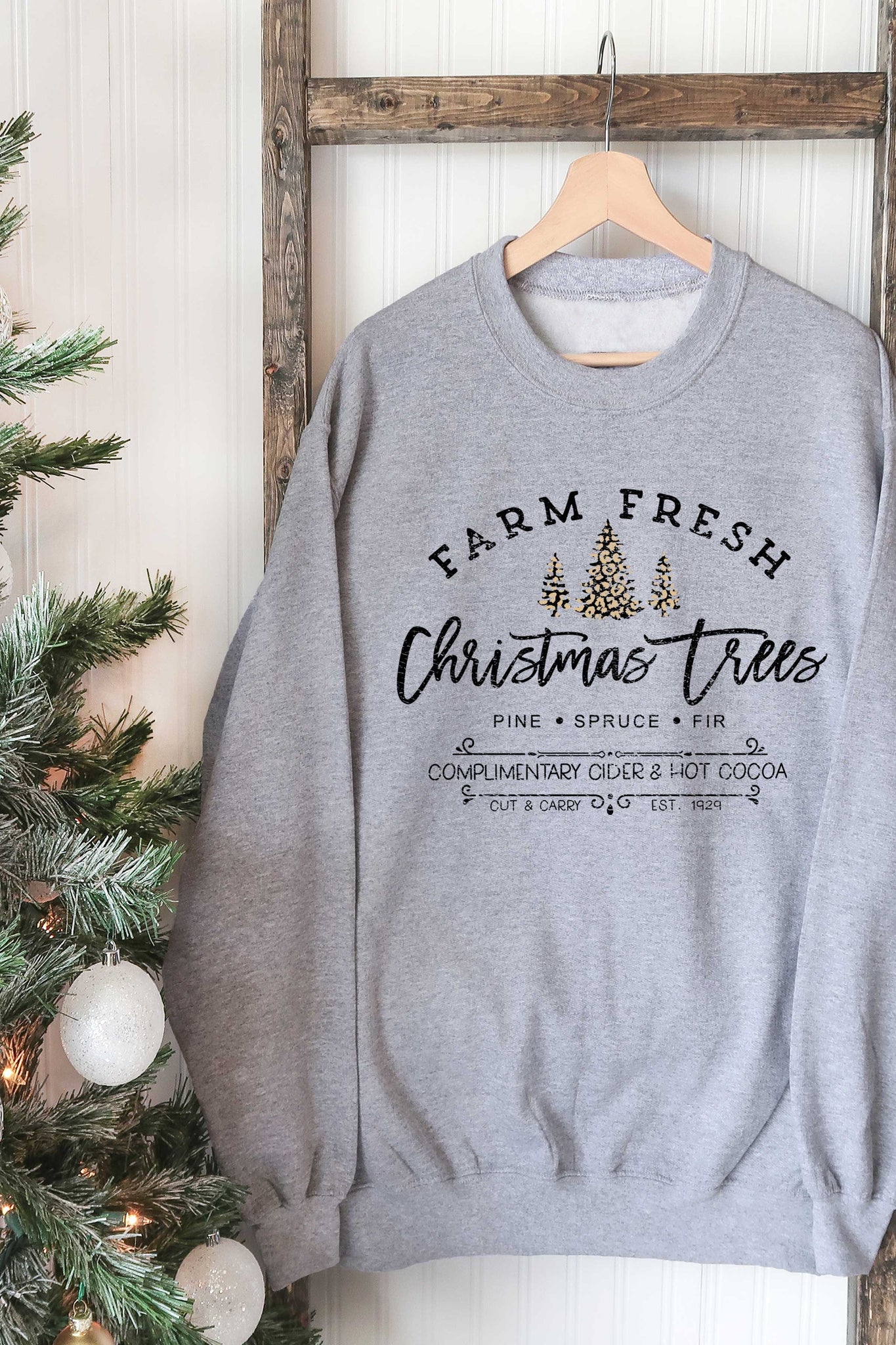 Farm Fresh Christmas Tree Sweatshirt: Heather Gray