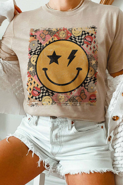 Don’t Worry Be Happy Tee: Tan