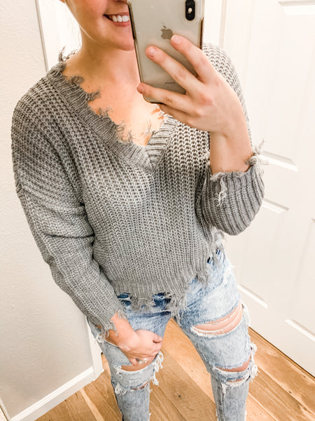 Distressed Sweater: Heather Gray