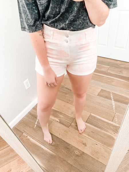 Tie-Dye High Waisted Shorts: Pink