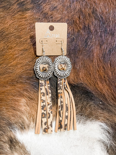 Concho Tassel Earrings: Leopard