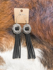 Concho Tassel Earrings: Black