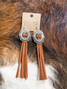Concho Tassel Earrings: Brown