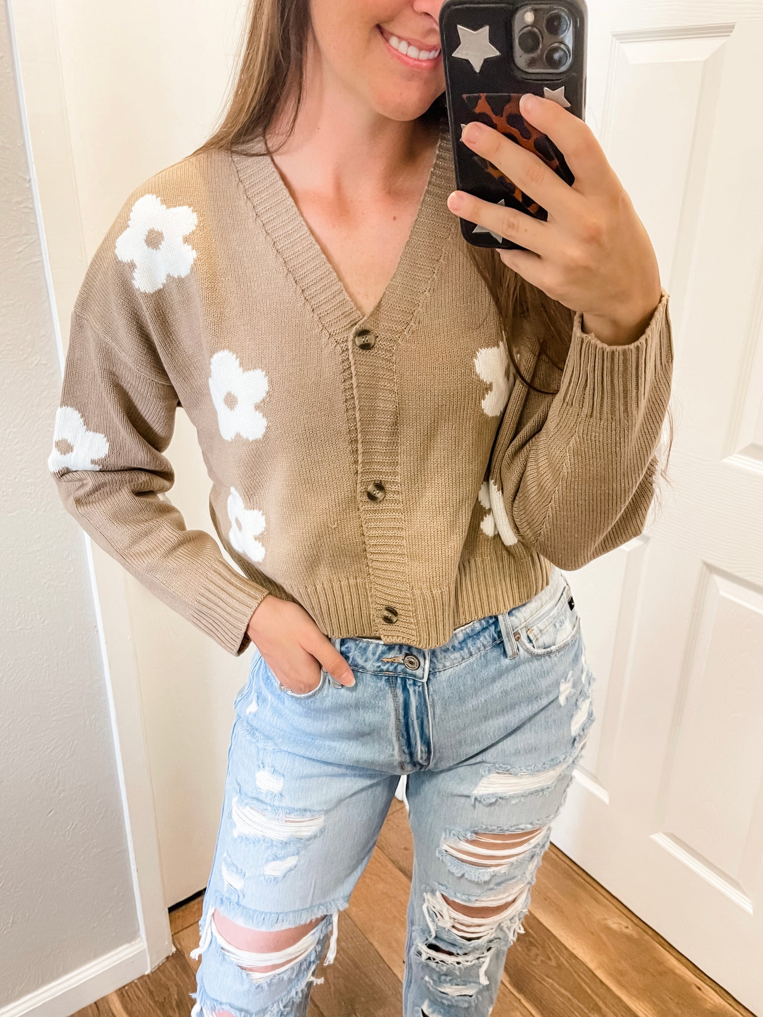 Smell The Flowers Sweater: Khaki
