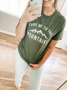 Take Me To The Mountains Tee: Olive Green