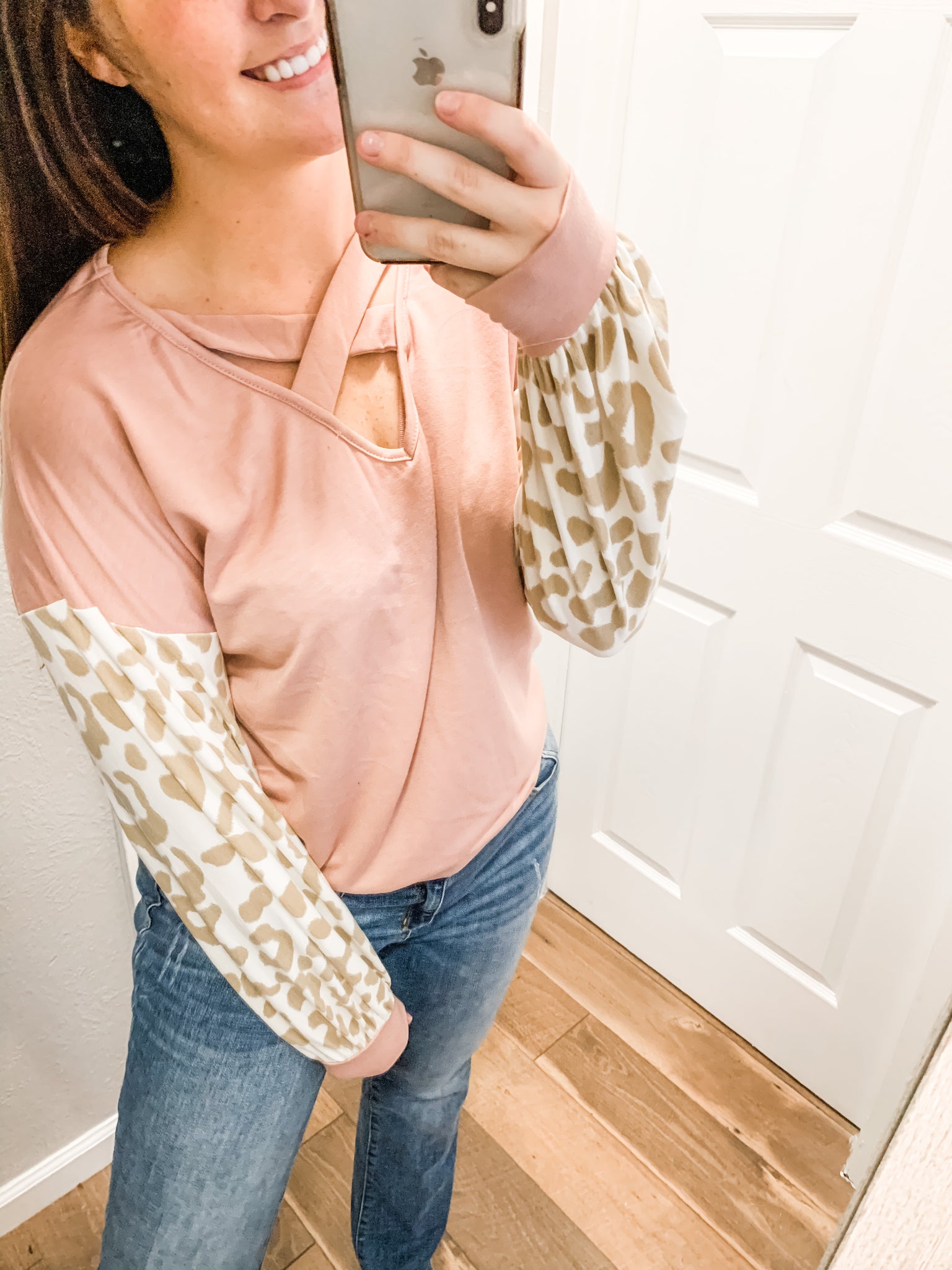 Leopard Puff Sleeves Top: Pink