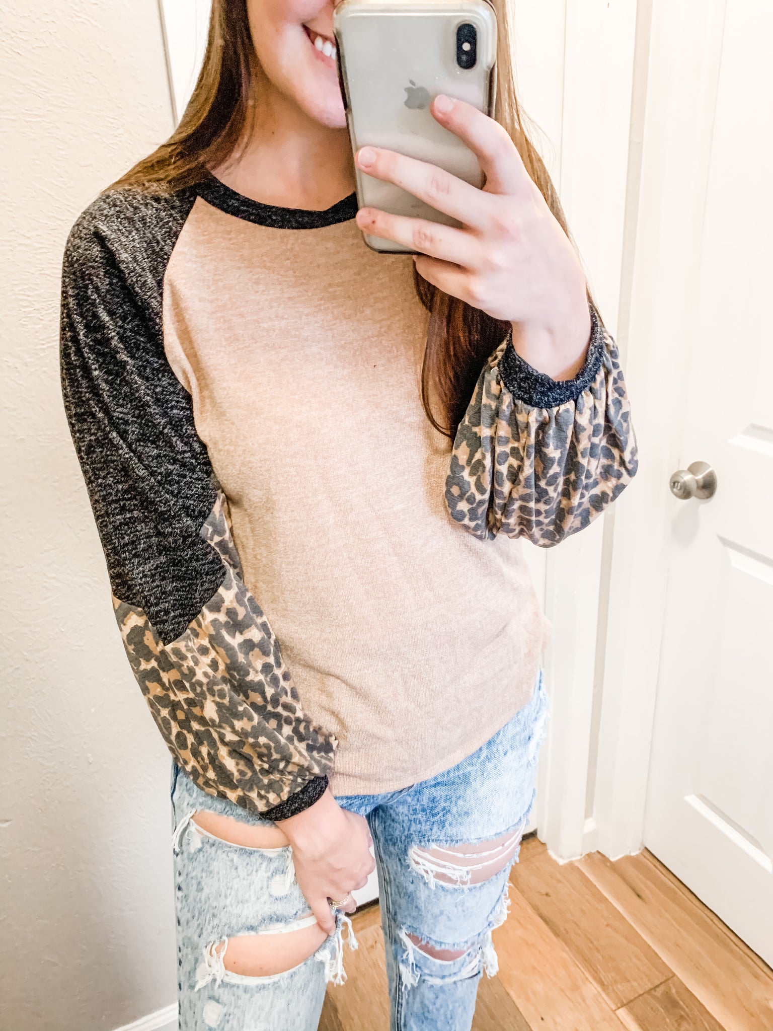On The Prowl Top: Taupe/Leopard