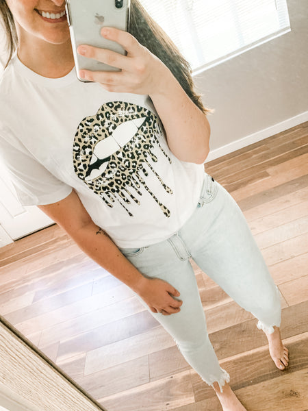 Dripping in Leopard Tee: White