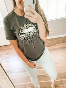 Dripping in Leopard Tee: Charcoal
